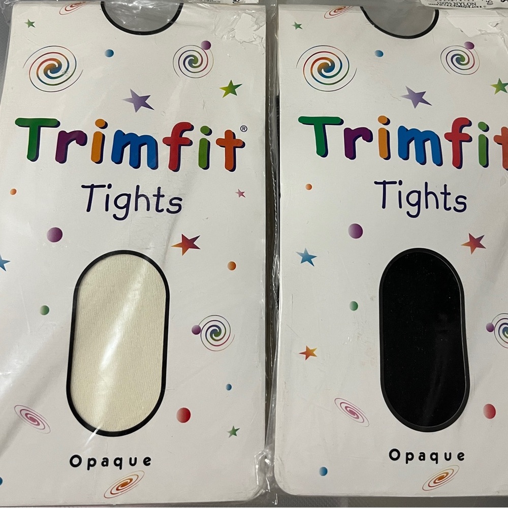 TRIMFIT NWT Set of 2 Pairs Girls Tights in Size 12-14 - Ivory & Black